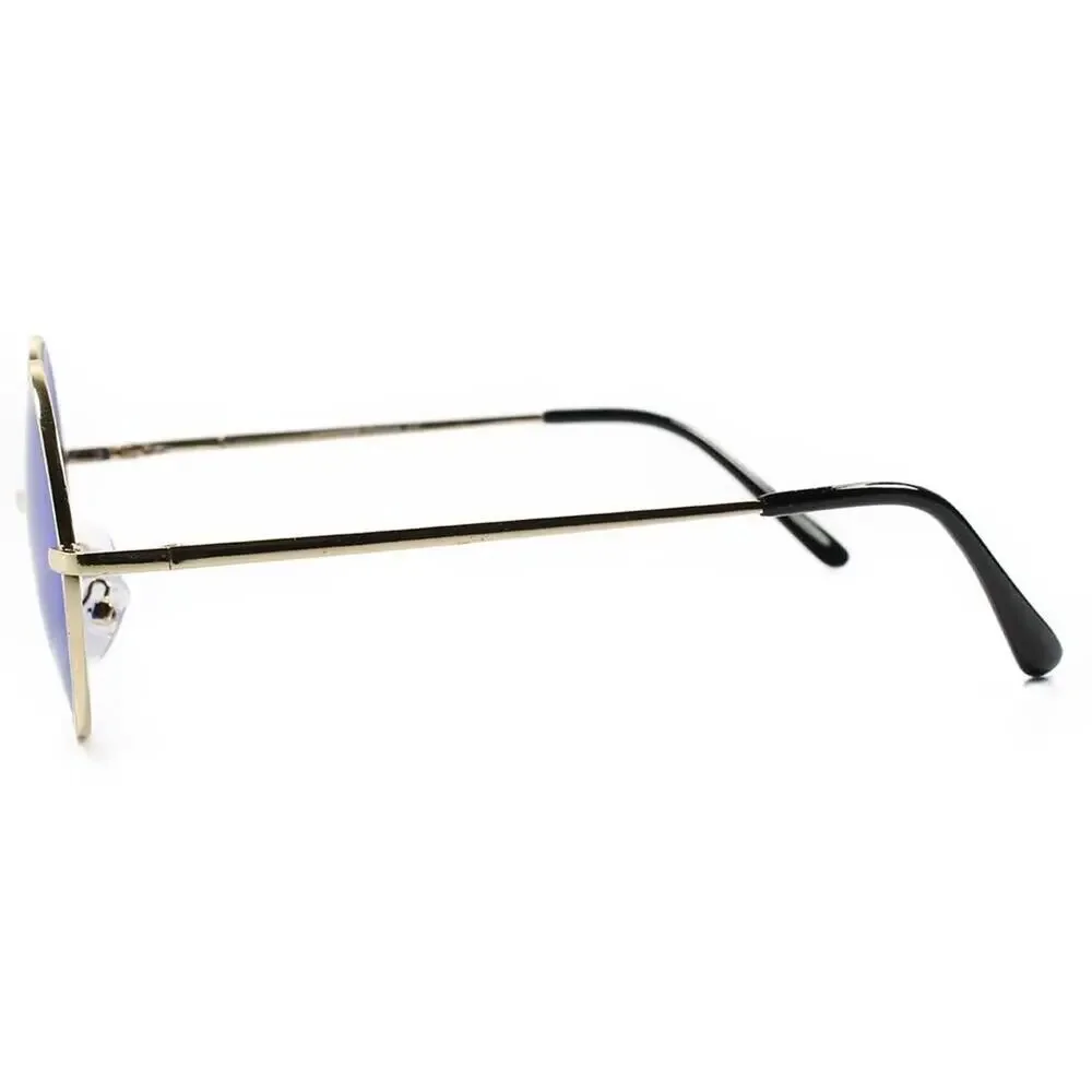 Kiss Blue Lens Round Sunglasses Gold Wire Frame 70s Lennon Retro